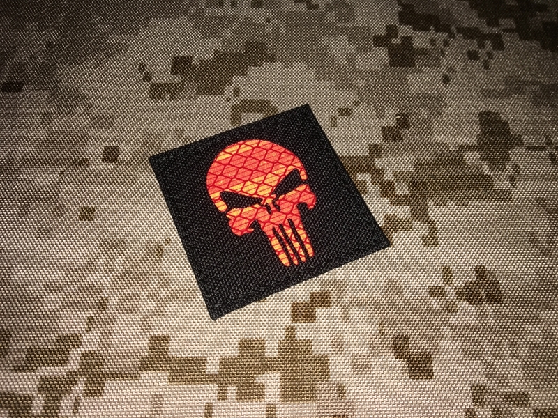 Specwarfare Airsoft Warrior Punisher Skull Navy Seal Reflective Patch Black Red